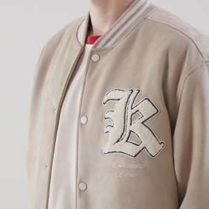 Men's Suede Bomber Jacket: College Style Lined Interior