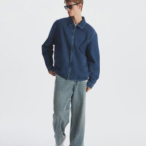 Oversized Jeans Denim Bomber Jacket: Men's Vintage Streetwear