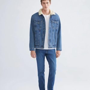 Men's Sherpa Lined Denim Jacket: Vintage Blue Jean