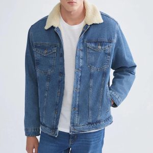 Men's Sherpa Lined Denim Jacket: Vintage Blue Jean