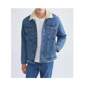 Men's Sherpa Lined Denim Jacket: Vintage Blue Jean