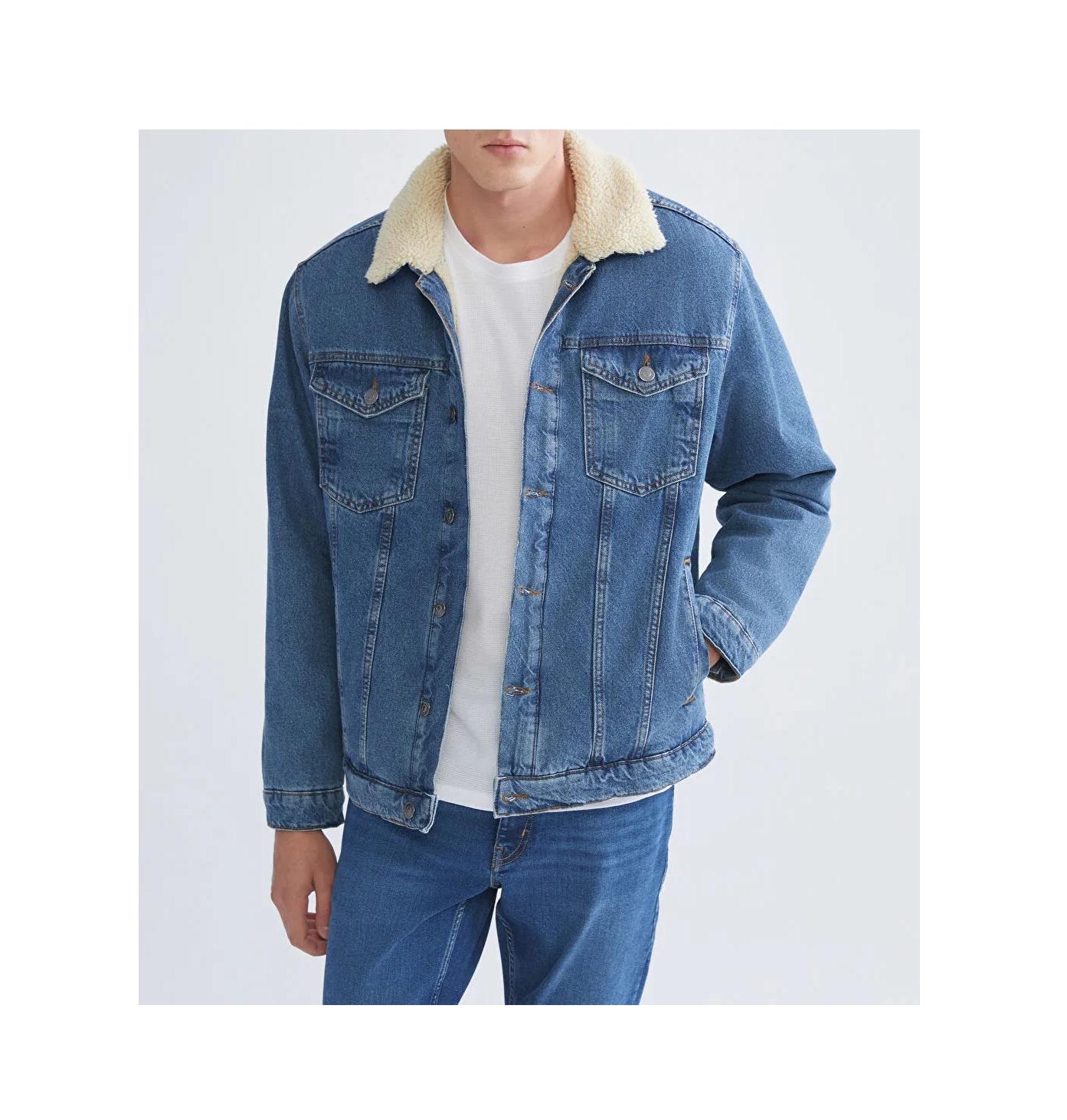Men's Sherpa Lined Denim Jacket: Vintage Blue Jean