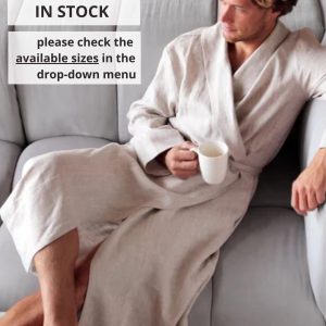 Linen Robe For Men Organic Spa Beige Dressing